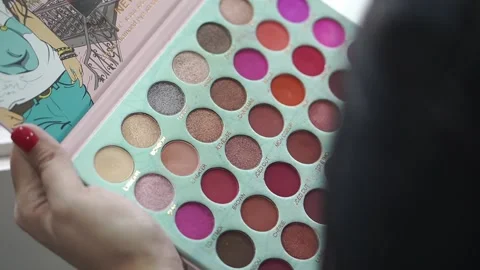 Makeup palette and brush in action before the aplication. Stock Footage 137677181