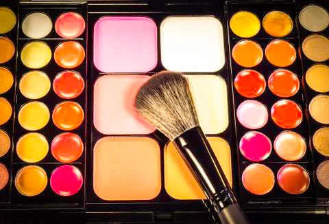 Makeup palette with makeup brush Stock Photos