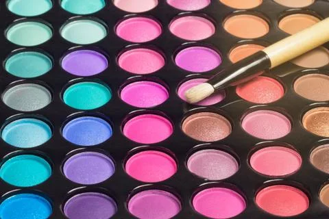 Makeup palette with makeup brush Stock Photos