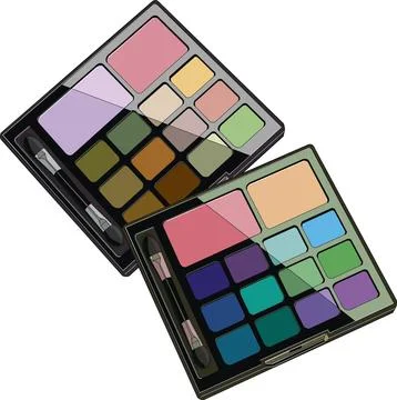 Makeup Palettes with Eyeshadow and Brushes Displayed Stock Illustration