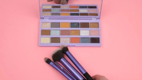Makeup pallets brushes Stock Footage 280237088