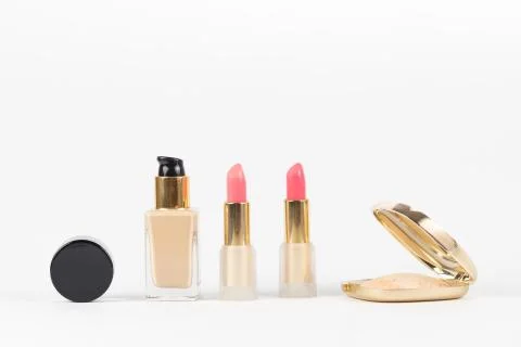 Makeup pattern background of beauty product on colorful background. Stock Photos