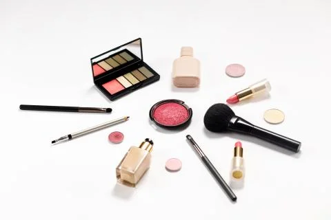 Makeup pattern background of beauty product on colorful background. Foto stock
