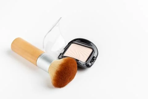 Makeup powder and brush 스톡 사진