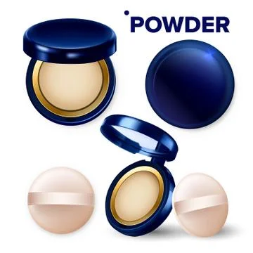Makeup Powder And Puff Compact Cosmetic Set Vector Stock Illustration