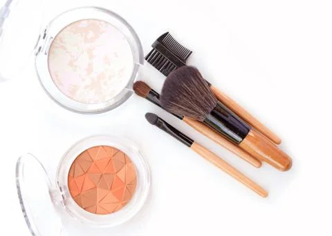 Makeup powder in white case on white background. Face make up product and m.. Stock Photos