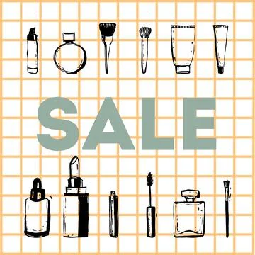 Makeup promotion banner with make up items. Stock Illustration