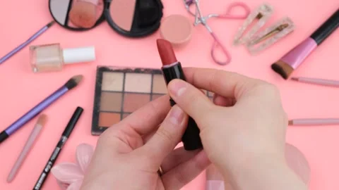 Makeup red lipstick Stock Footage 280237123