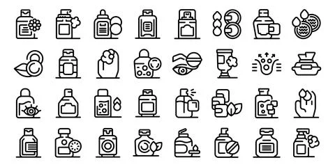 Makeup Remover icons set outline vector. Foam wash skin Stock Illustration