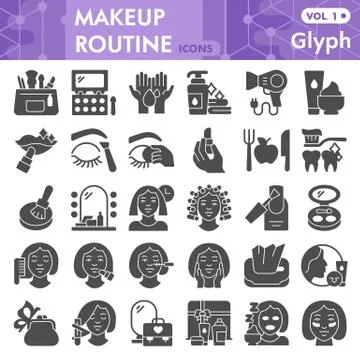 Makeup routine solid icon set, skin care and make up symbols collection or イラスト素材
