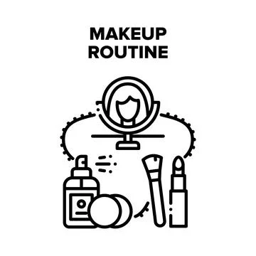 Makeup Routine Vector Black Illustration Stock Illustration