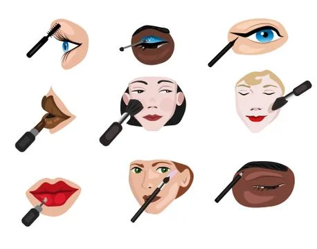 Makeup set on isolated white background Stock Illustration