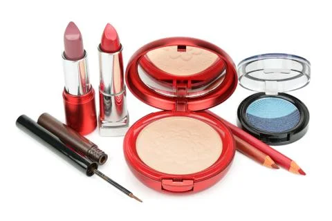 Makeup set isolated on white background. 스톡 사진