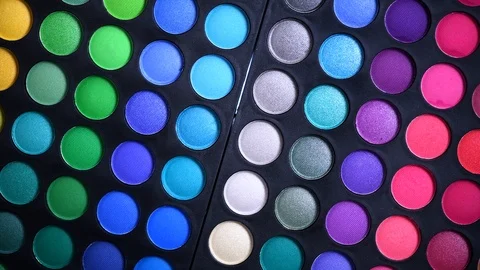 Makeup set. Professional multicolor make up eyeshadows palette, bright colors Stock Footage 101379122