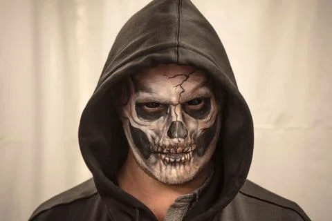 Makeup skull on white background. Portrait of a terrible skull. Portrait of a Stock Photos