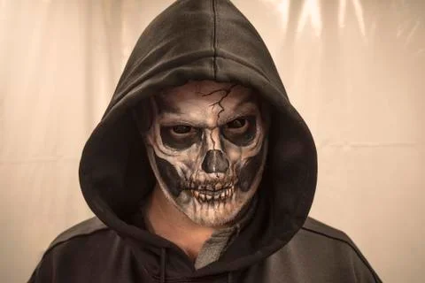 Makeup skull on white background. Portrait of a terrible skull. Portrait of a Foto stock