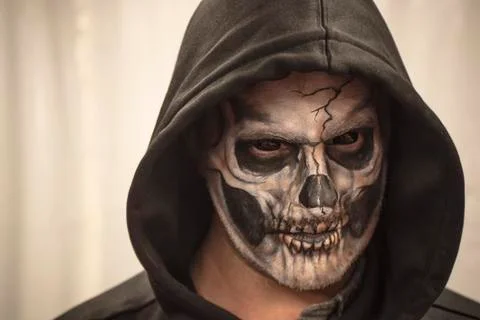 Makeup skull on white background. Portrait of a terrible skull. Portrait of a Stock-Fotos