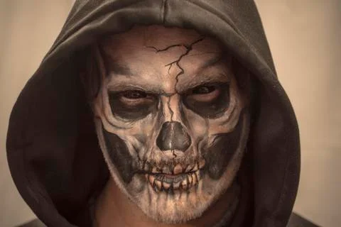 Makeup skull on white background. Portrait of a terrible skull. Portrait of a Stock Photos
