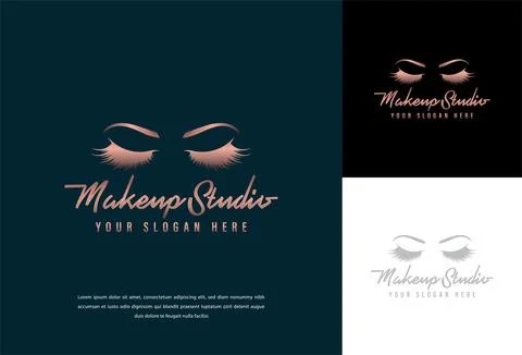 Makeup Studio Eyelashes and Eyebrows Luxury Logo Template 스톡 일러스트