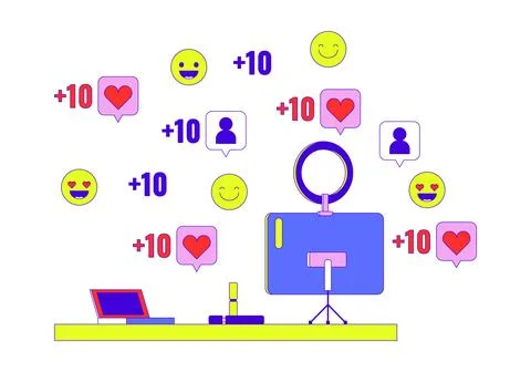 Makeup studio going viral on social media 2D linear illustration concept Stock Illustration
