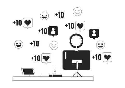 Makeup studio going viral on social media bw 2D illustration concept Stock Illustration