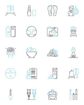 Makeup studio linear icons set. Glamor, Beauty, Radiance, Cosmetics, Contouring Stock Illustration