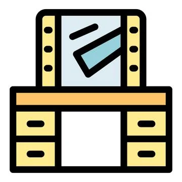 Makeup table with mirror and drawers reflecting beauty tools Stock Illustration