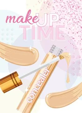 Makeup time poster with make up concealer Vector Stock Illustration