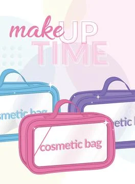 Makeup time poster with makeup bags Vector Stock Illustration