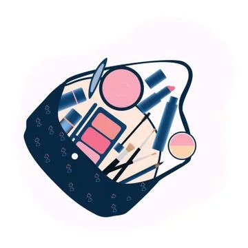Makeup tools and Cosmetics beauty elements on hand bag Stock Illustration
