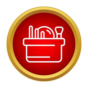Makeup tools box in a red circle icon Stock Illustration