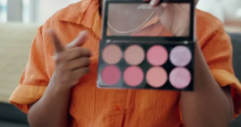 Makeup, tutorial and marketing with a black woman influencer live streaming a 動画素材 236707319