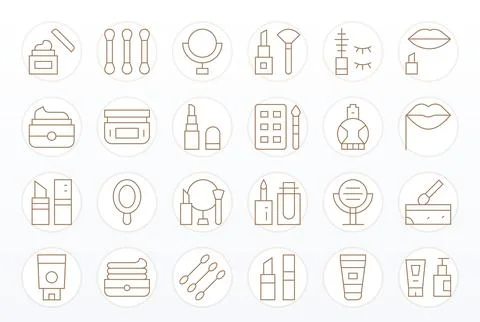 Makeup Vector Icon Collection with 24 64x64 Thin Line Designs 스톡 일러스트