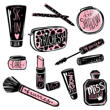 Makeup vector set. Cosmetics beauty elements. Beautiful fashion illustration Stock Illustration