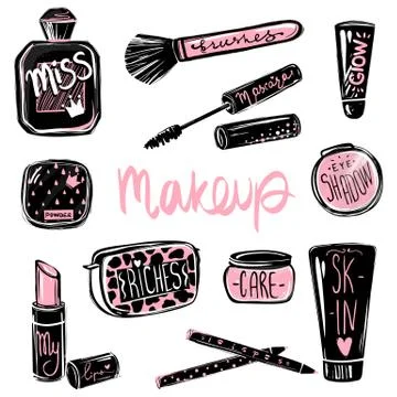 Makeup vector set. Cosmetics beauty elements. Beautiful fashion illustration Stock Illustration