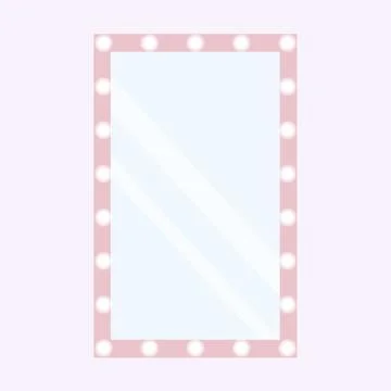 Makeup vertical mirror with frame and light bulbs. Stock Illustration