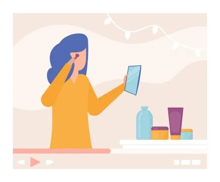 Makeup video tutorial, beauty blogger in internet, vector illustration. Online Stock Illustration