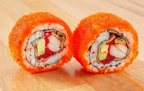 Maki Sushi Roll with Shrimp and Avocado Stock Photos