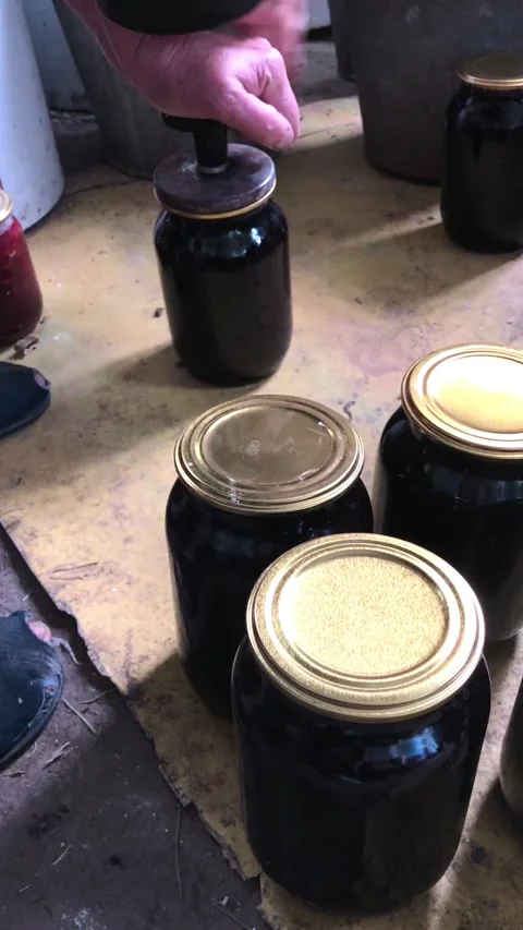 Making and packaging currant jam in a home kitchen. Stock-Footage 341683114