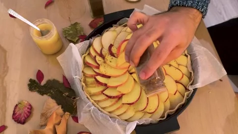 Making Apple Pie Slicing Baking Serving Cider Paris 4K Video stock 315977636