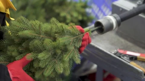Making artificial Christmas trees. Plastic New Year's Tree Stock Footage 260413097