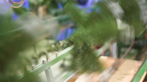 Making artificial Christmas trees. Plastic New Year's Tree Stock Footage 260415033