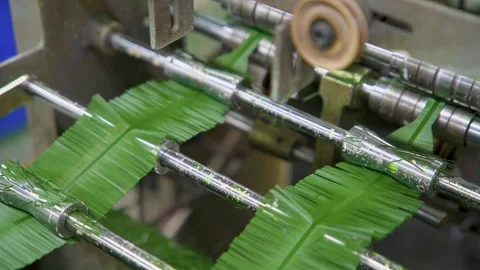 Making artificial Christmas trees. Plastic New Year's Tree Stock Footage 260415590