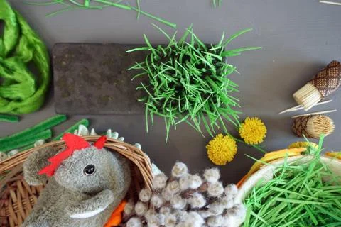 Making Artificial Grass Plot. Crafts To Easter Stock Photos