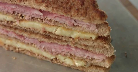 Making an artisan ham and cheese sandwich Stock Footage 80553347