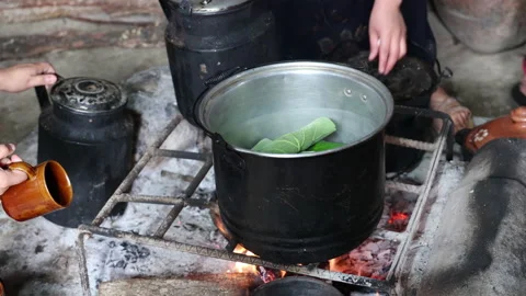Making Authentic Black Bean Tamales with the Sacred Leaf Stock Footage 185603944