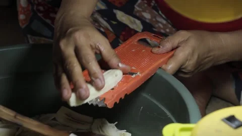 Making banana chips Stock Footage 286106767