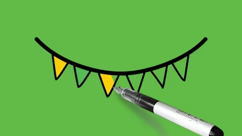 Making banner in triangle in yellow colour in black outline on green background 動画素材 157601895