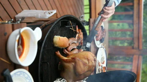 Making barbecue on the grill Stock Footage 729078