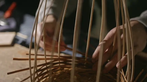 Making a basket from willow branches Stock Footage 170202293